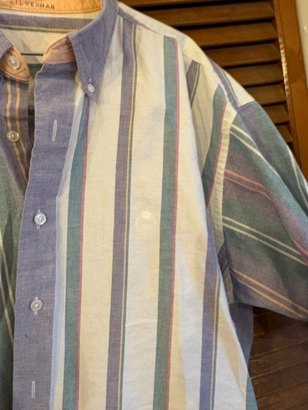 Silverman stripe buttondown raw hem masc crop fit unsex M - Picture 4 of 6